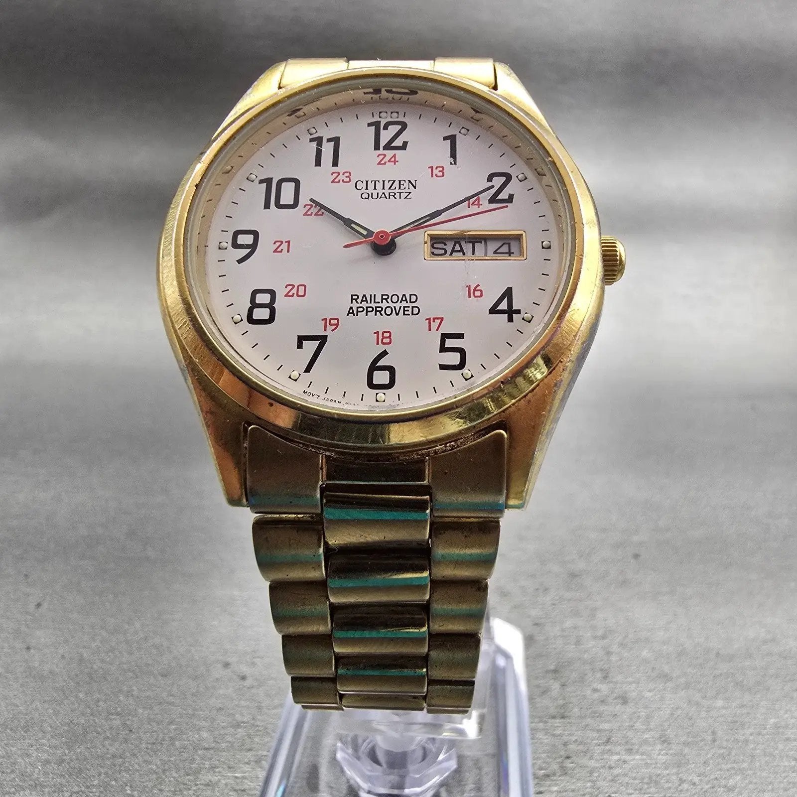Citizen Railroad Approved Watch Men 35mm White Dial Gold Tone Daydate New Batt5