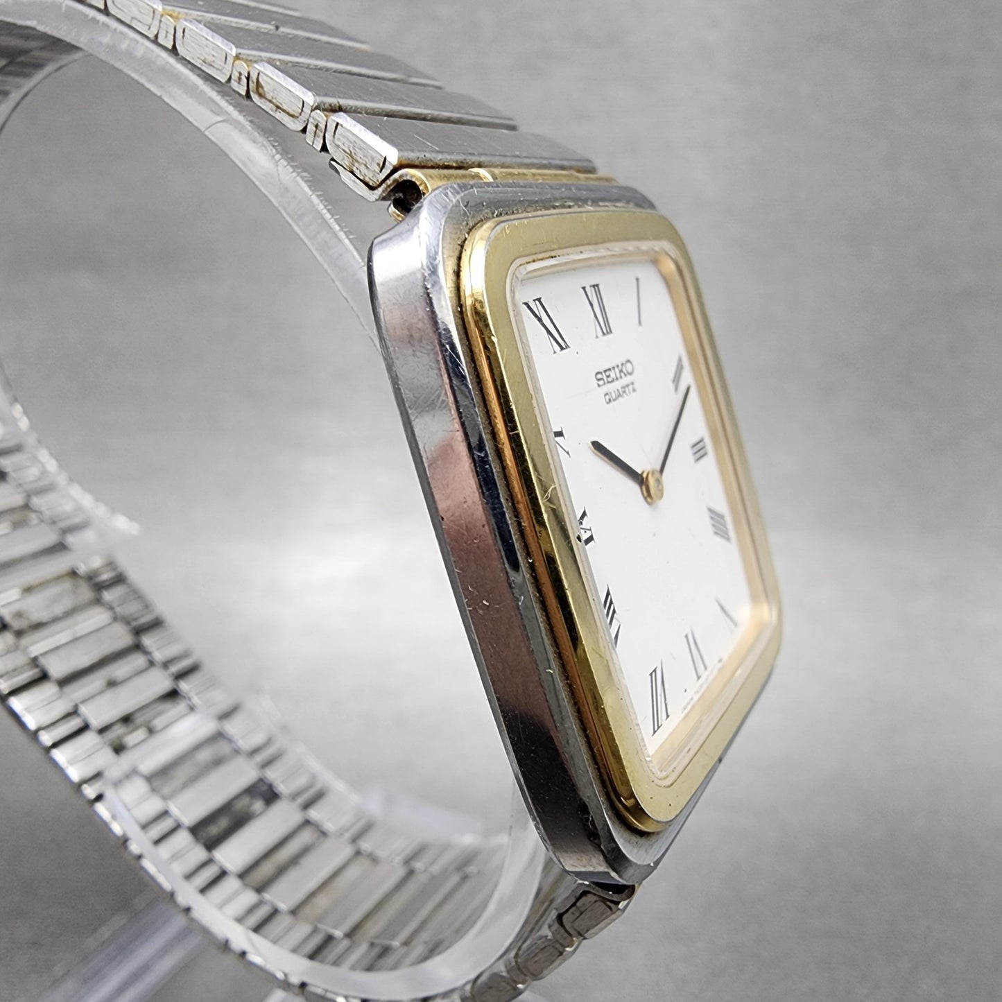 Seiko Tank Watch Men 27mm White Dial Two Tone Rectangle 74305450 New Battery3