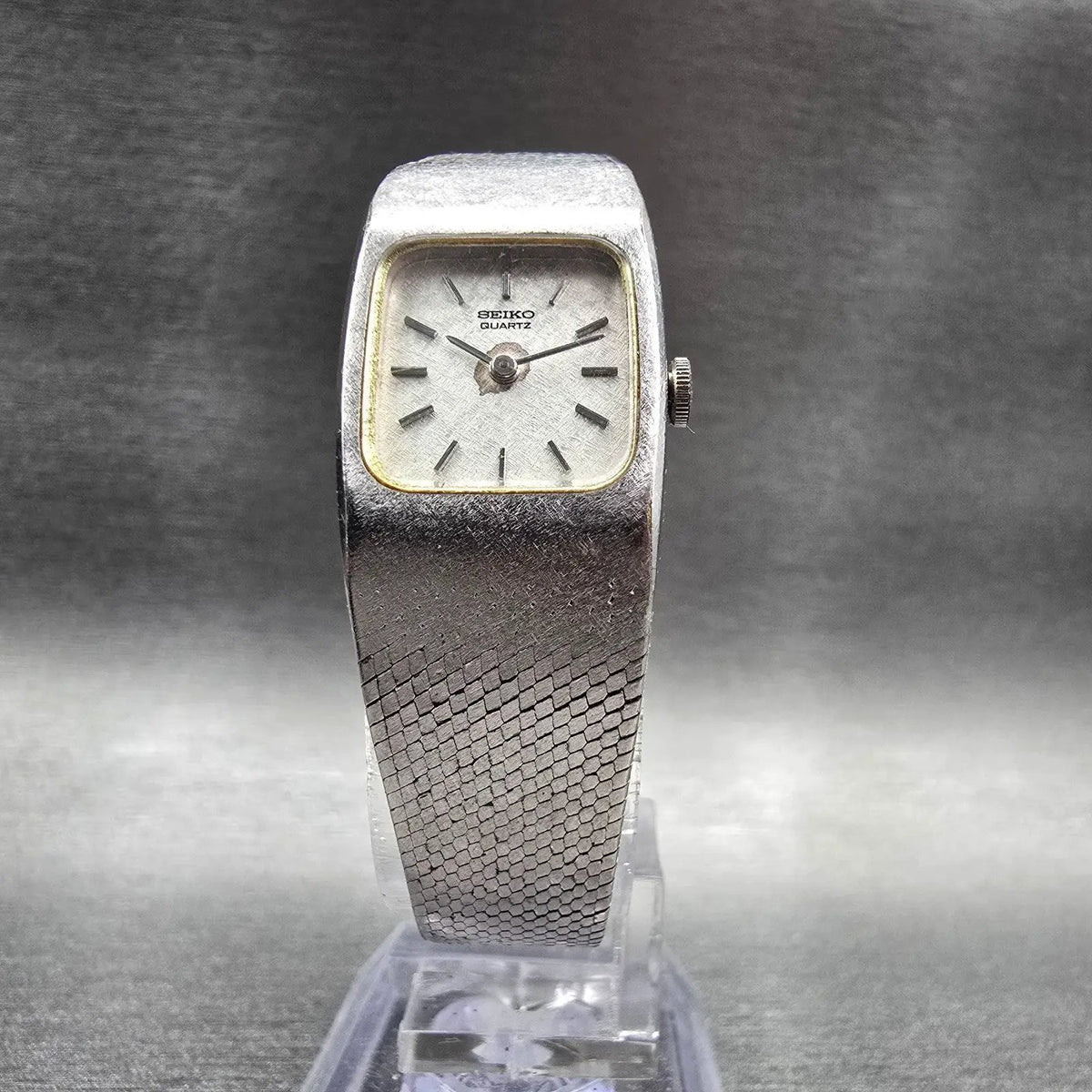 Seiko Watch Women 16mm Silver Dial Silver Tone Rectangle 16-3269 New Battery JP35
