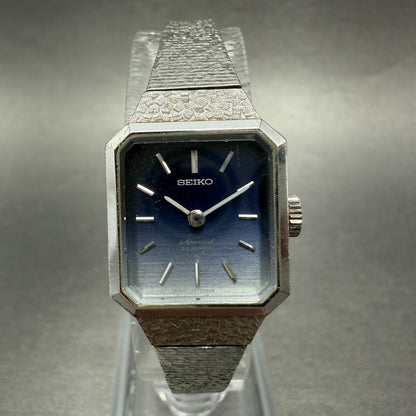 Seiko Special Tank Watch Women 18mm Blue Dial Silver Tone Manual 1140-3170 Runs0