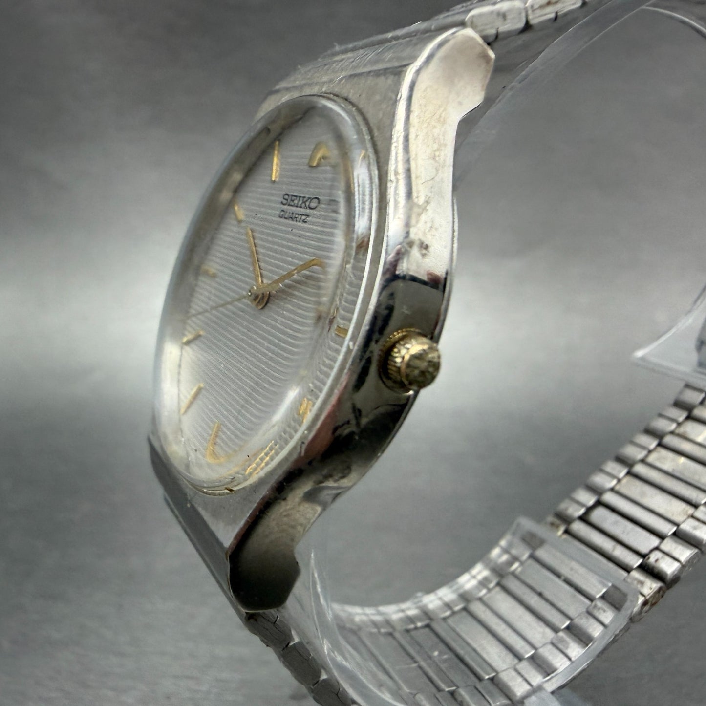 Seiko Watch Men 32mm Silver Dial Silver Tone Round 5Y31-8019 New Battery VTG2