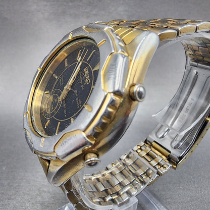 Seiko Chronograph Watch Men 39mm Black Dial Gold Tone Alarm 8V20-7000 PARTS