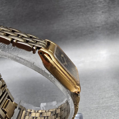 Seiko Tank Watch Women 17mm Black Dial Gold Rectangle V400-5498 New Battery3