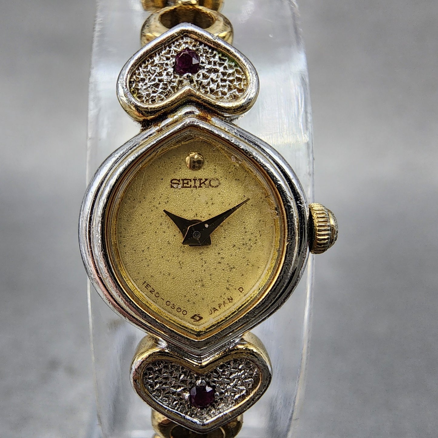 Seiko Watch Women 13mm Champagne Dial Two Tone Hearts 1e205220 New Battery1