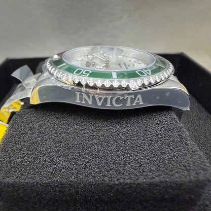 Invicta Pro Diver Watch Men 43mm Silver Dial Steel Date Round Red Green 447143