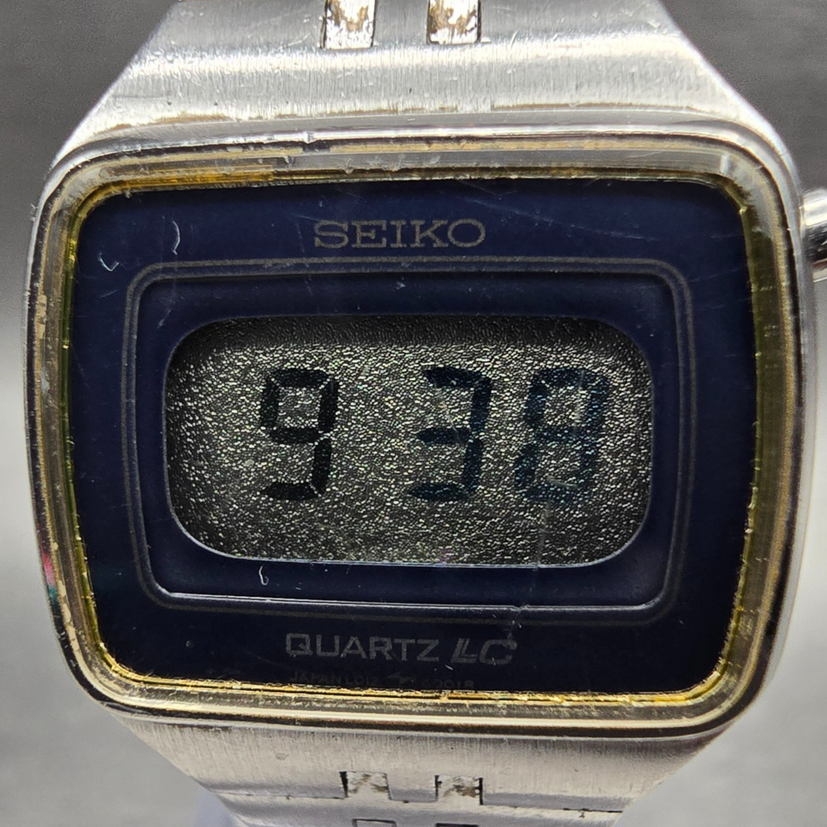Seiko Digital Watch Women 23mm Blue Dial Silver Tone Rectangle L012-4009 New Bat1