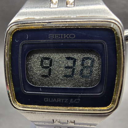 Seiko Digital Watch Women 23mm Blue Dial Silver Tone Rectangle L012-4009 New Bat1