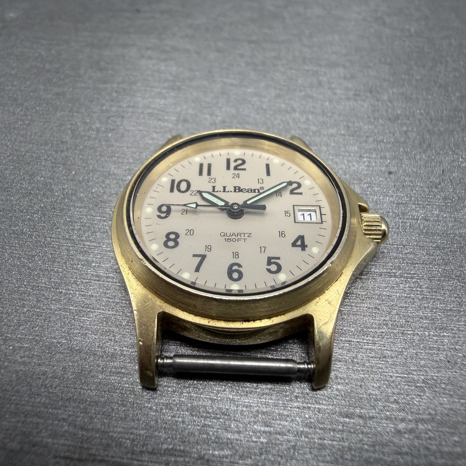 LL Bean Field Watch Women 27mm Gray Dial Gold Tone Date Round Vintage PARTS3