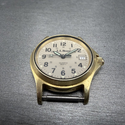 LL Bean Field Watch Women 27mm Gray Dial Gold Tone Date Round Vintage PARTS3