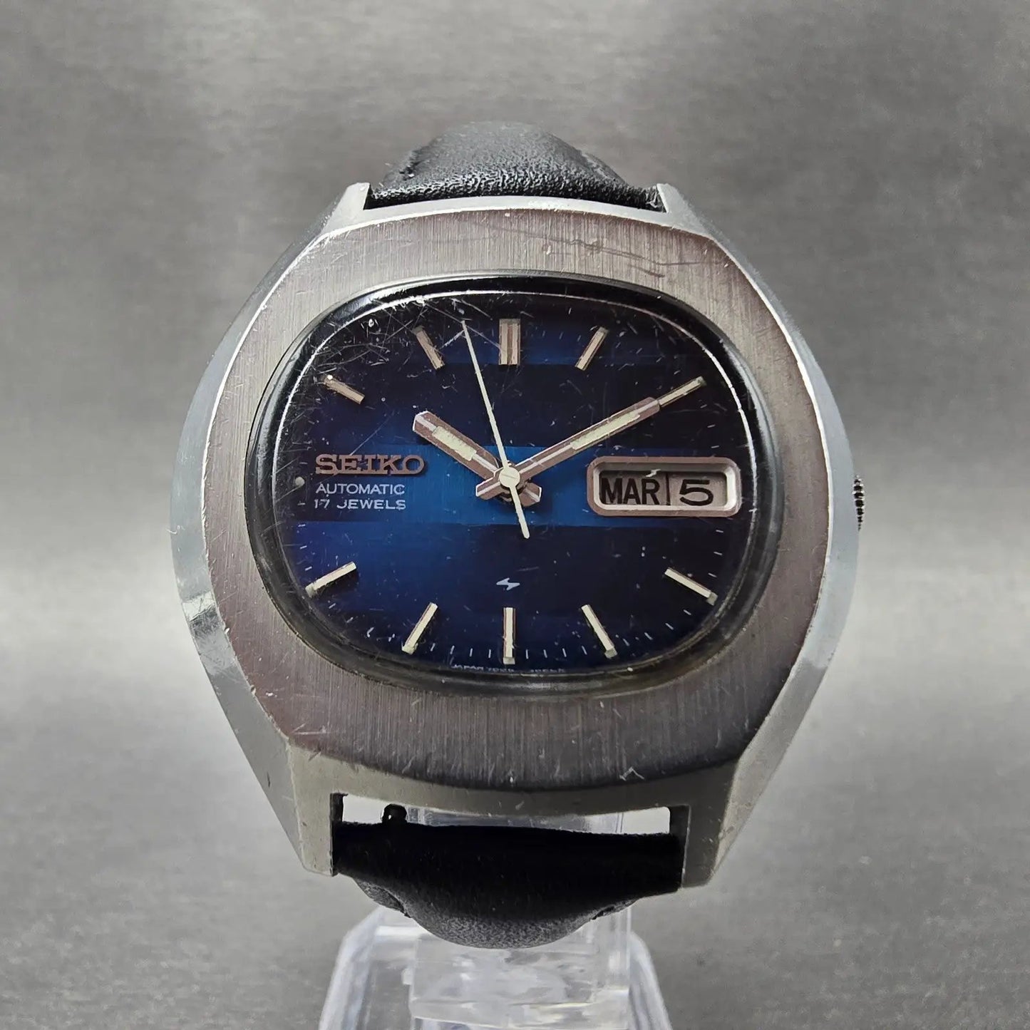 Seiko Automatic Watch Men 39mm Blue Dial Silver Tone Daydate 7009-5008 Runs VTG5