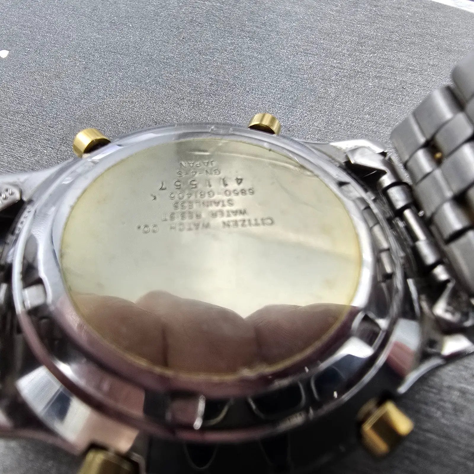 Citizen Chronograph Watch Men 39mm Green Dial Two Tone 6850-G81406 PARTS VTG10