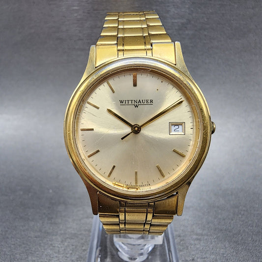 Wittnauer Watch Men 33mm Champange Dial Gold Tone Daydate 8074 0705 PARTS0
