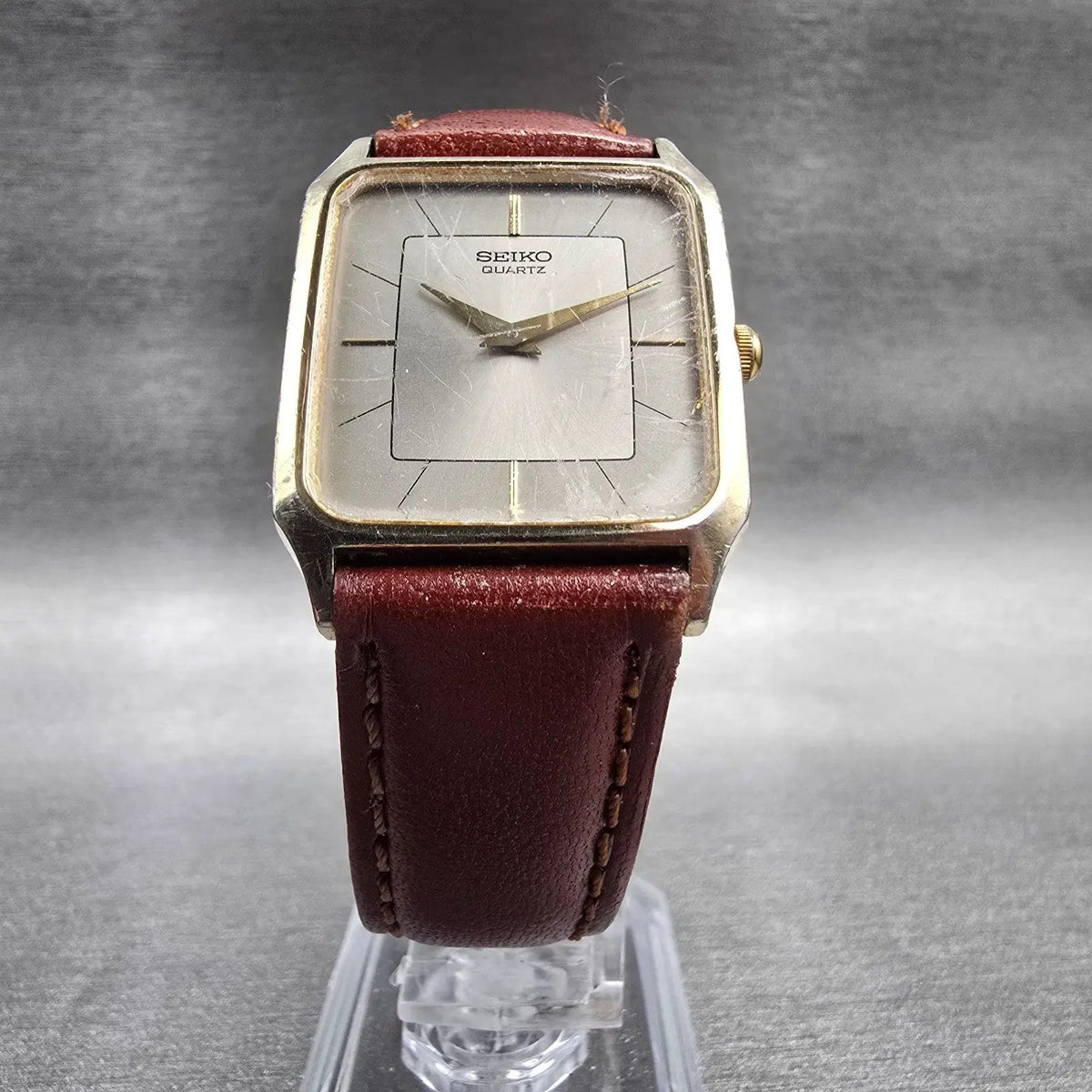 Seiko Watch Men 26mm Silver Dial Gold Tone Rectangle 6530-5500 New Battery JP235