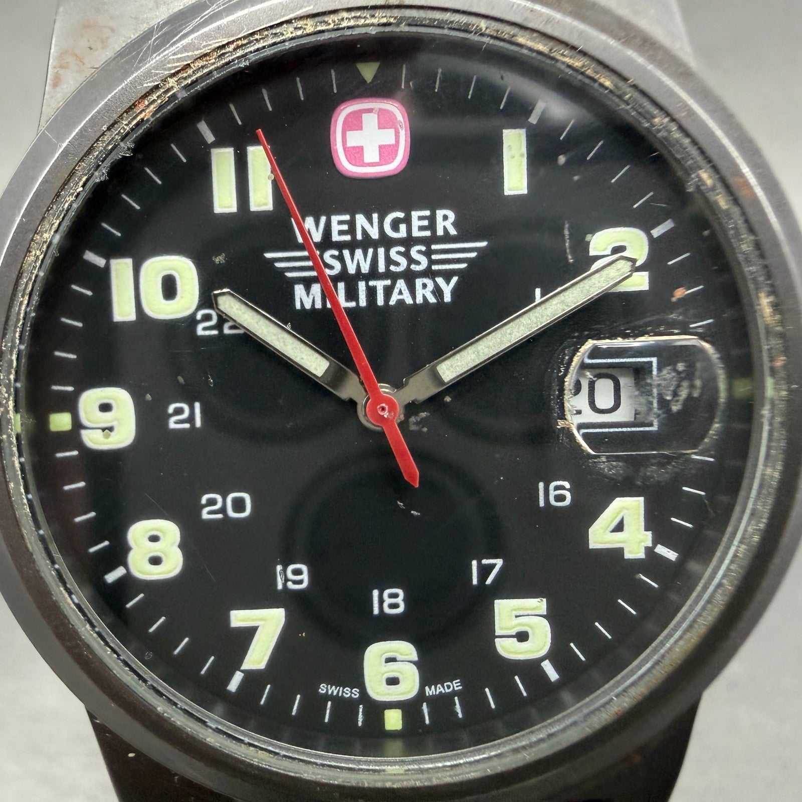 Wegner Swiss Military Watch Men 38mm Black Dial Silver Tone Date 72915 New Batt1