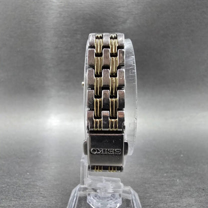 Seiko Solar Watch Women 22mm White Dial Two Tone Round V115-0AG0 Runs CRACKED7