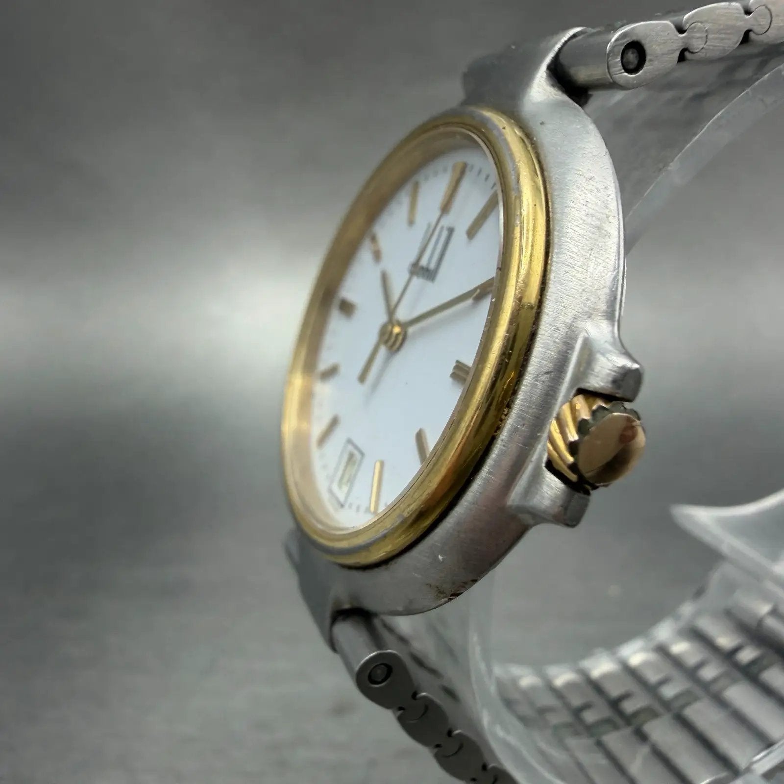 Dunhill Millennium Watch Men 32mm White Dial Two Tone Date Round New Battery2