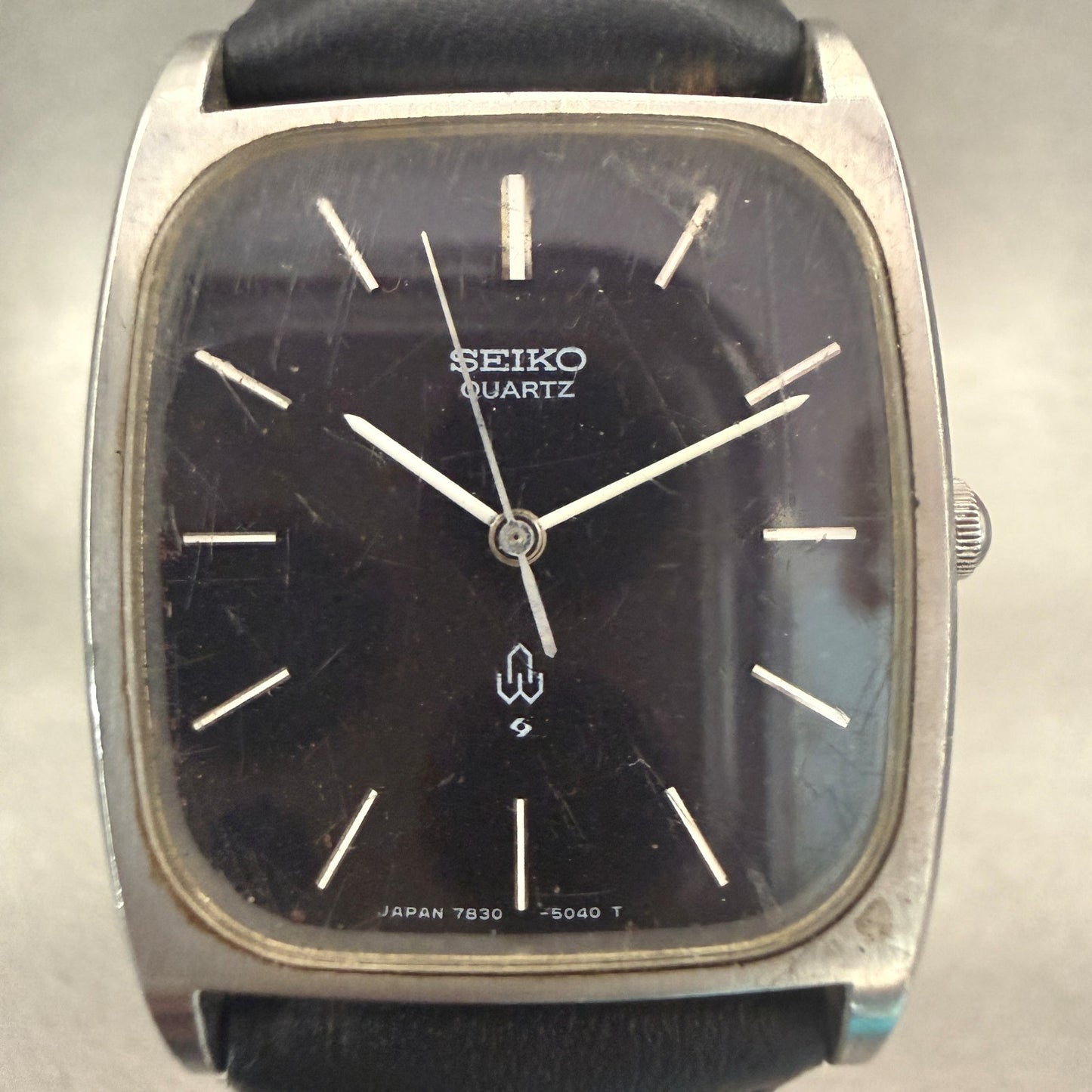 Seiko Watch Men 28mm Black Dial Silver Tone Rectange 7830-5040 New Battery1