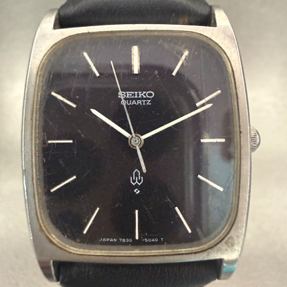 Seiko Watch Men 28mm Black Dial Silver Tone Rectange 7830-5040 New Battery1
