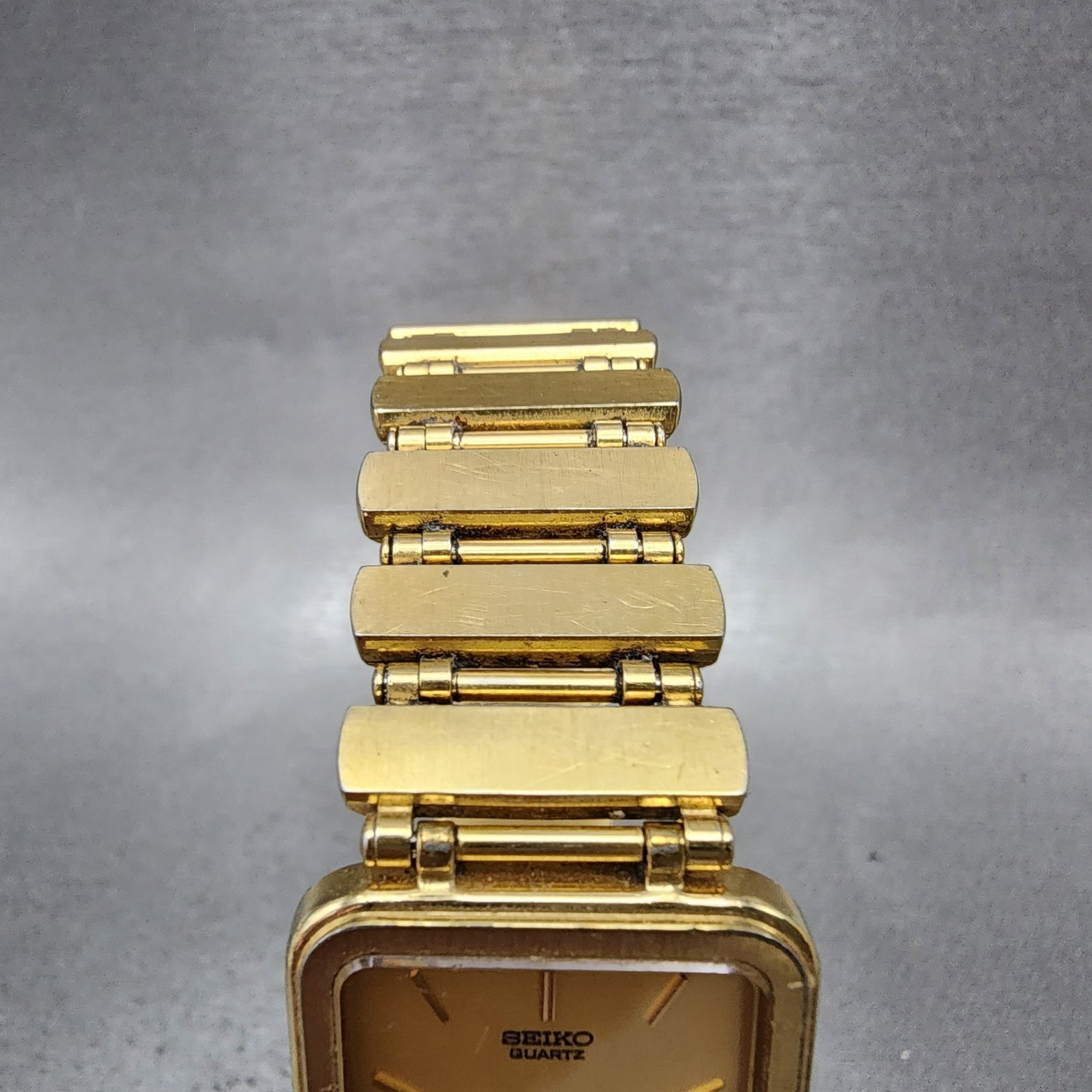 Seiko Tank Watch Men 23mm Champagne Dial Gold Tone Rectangle 73205889 New Batt4
