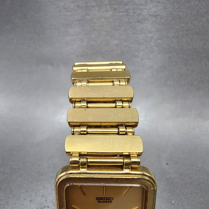Seiko Tank Watch Men 23mm Champagne Dial Gold Tone Rectangle 73205889 New Batt4