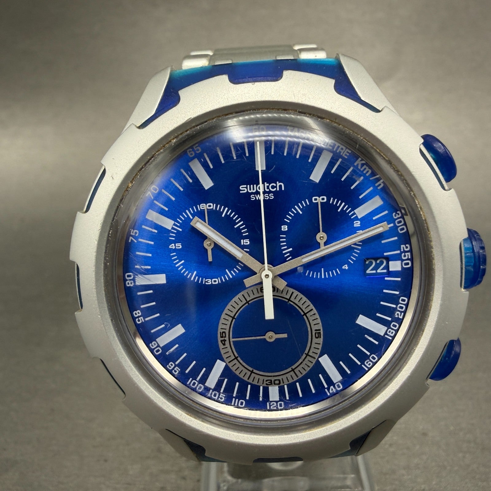 Swatch Endless Energy Chrono Watch Men 45mm Blue Dial Silver Date New Battery0