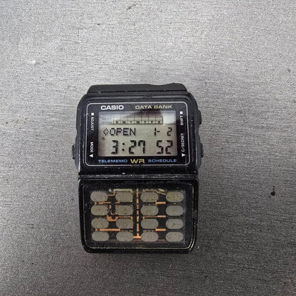 Casio DBC-61 Calculator Watch Men 33mm Digital Black Data Bank VTG PARTS0
