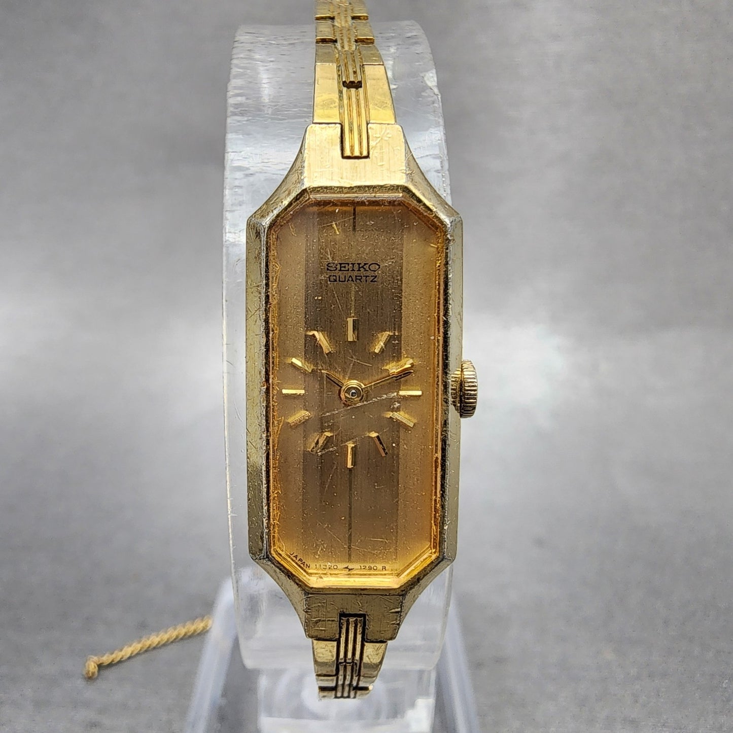 Seiko Watch Women 13mm Gold Dial Gold Tone Octagon 13205989 New Battery0