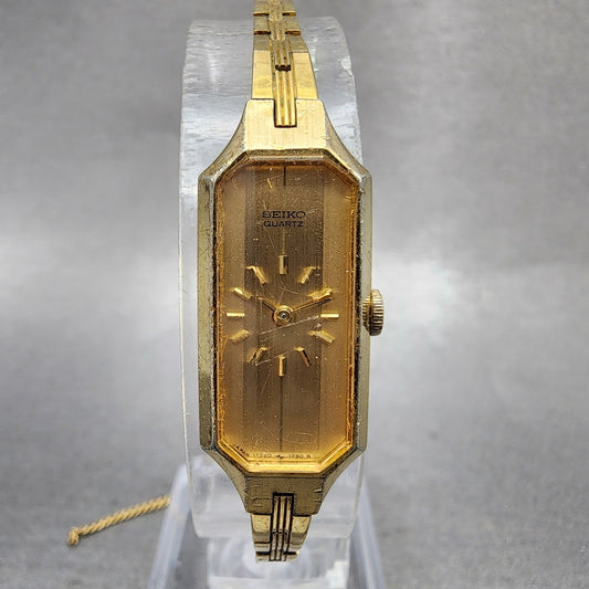 Seiko Watch Women 13mm Gold Dial Gold Tone Octagon 13205989 New Battery0