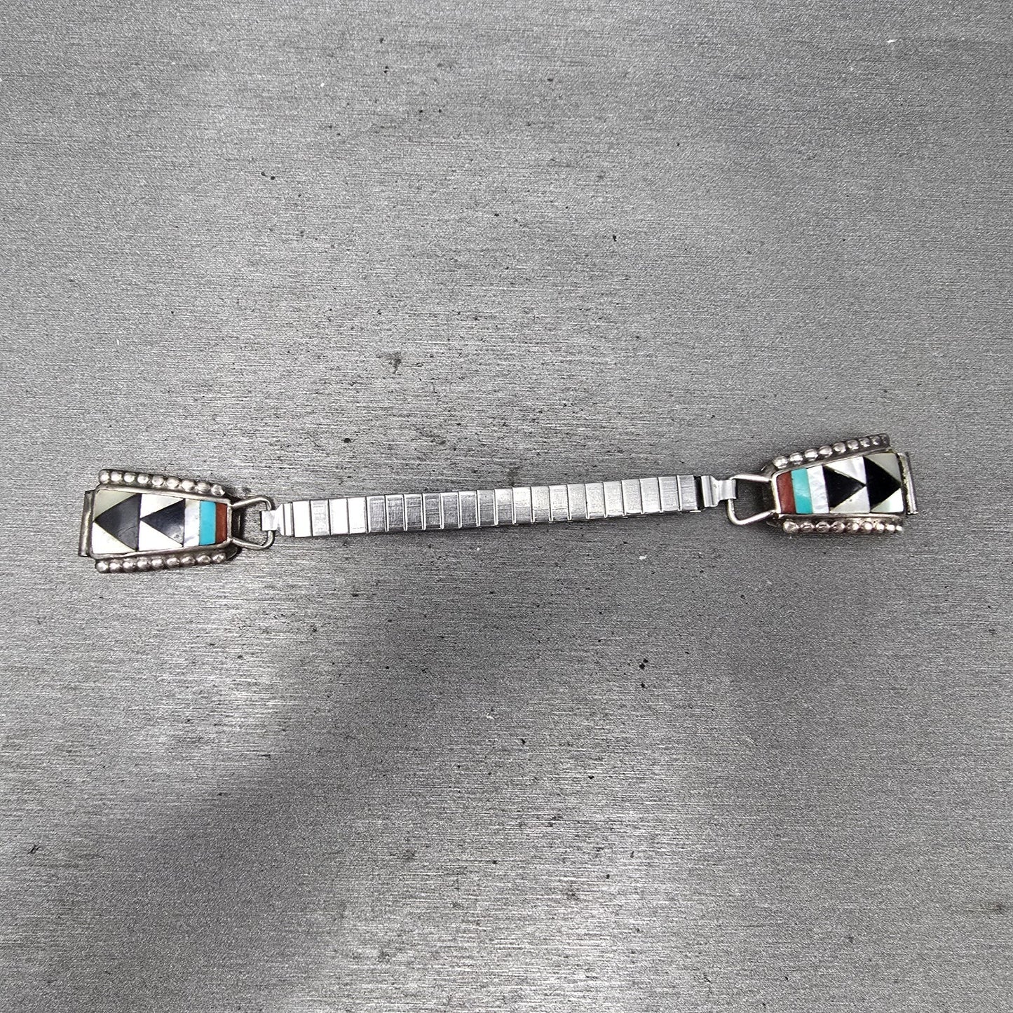 Navajo Sterling Silver Watch Band Tips 11mm Turquoise Coral Arrow Pattern Women0