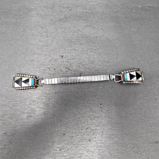 Navajo Sterling Silver Watch Band Tips 11mm Turquoise Coral Arrow Pattern Women0