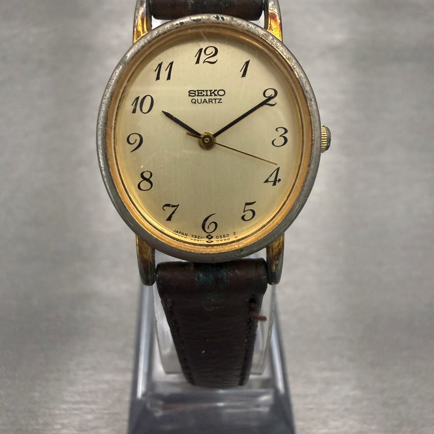 Seiko Watch Women 22mm Champagne Dial Gold Tone Oval 7321-5290 New Battery5