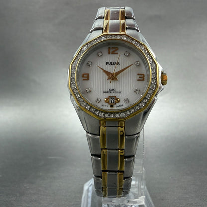 Seiko Pulsar Watch Women 27mm MOP Dial Two Tone Date VX82-X486 New Battery5