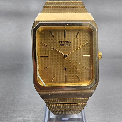 Citizen CQ Watch Men 27mm Gold Dial Gold Tone Rectangle 4031-986351 New Battery0