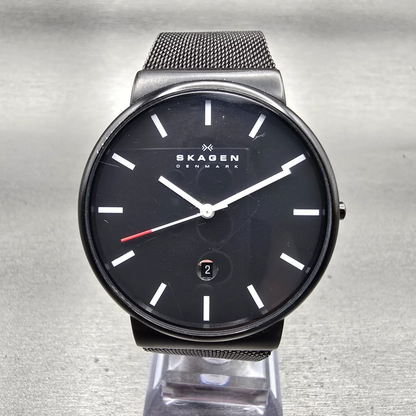 Skagen Watch Men 40mm Black Dial Black Tone Date Round SKW6053 New Battery0