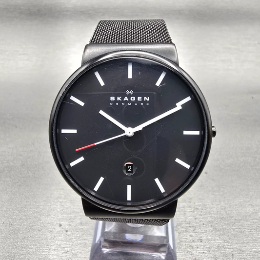 Skagen Watch Men 40mm Black Dial Black Tone Date Round SKW6053 New Battery0