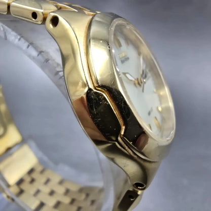 Citizen Eco-Drive Croso Watch Women 27mm Cream Dial Gold Daydate Round Runs JP3