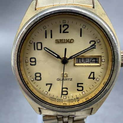 Seiko SQ Watch Women 25mm Champagne Dial Gold Tone Daydate Round New Battery1