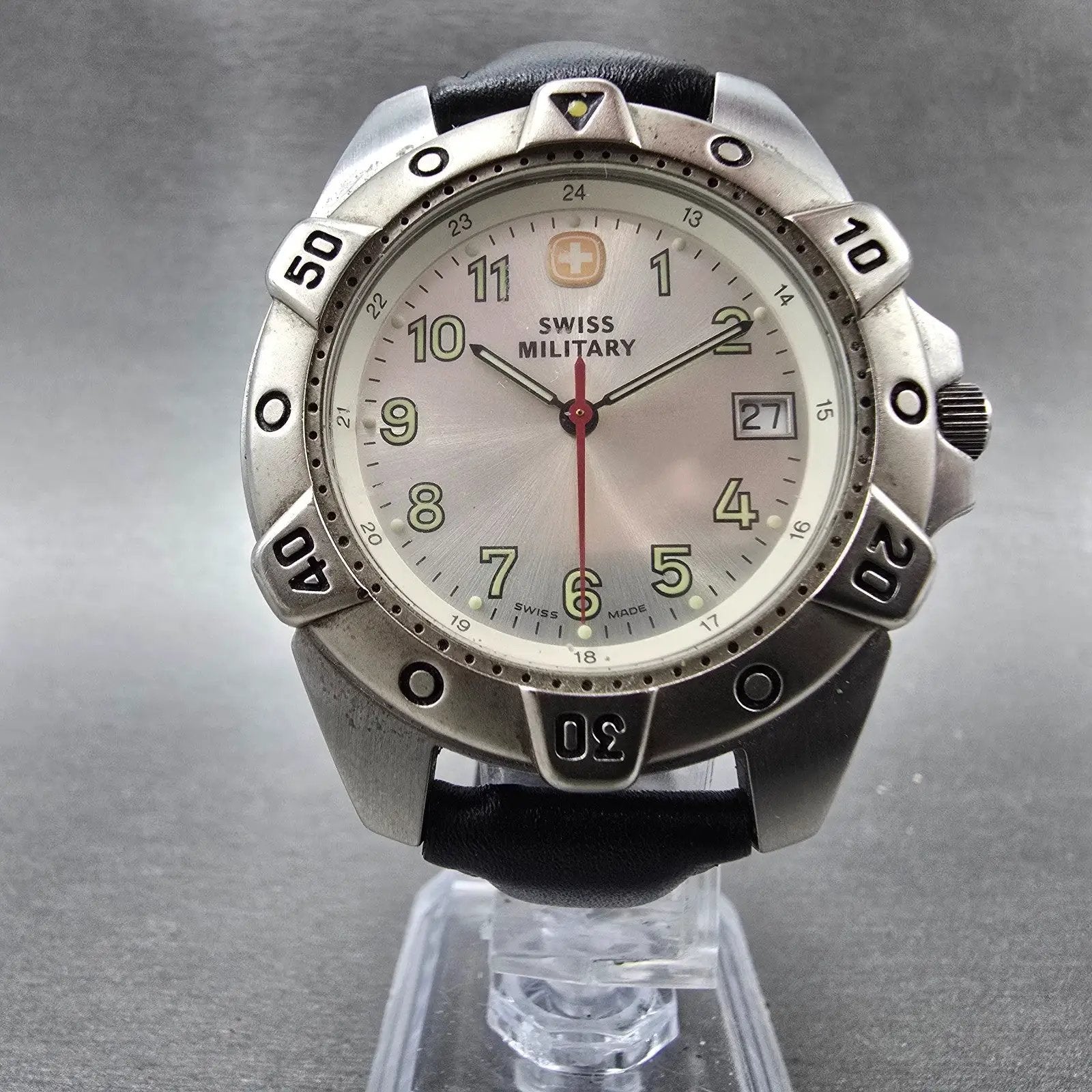 Wenger Swiss Military Dive Watch Men 39mm Silver Dial Steel Date 095.0495 NewBat5