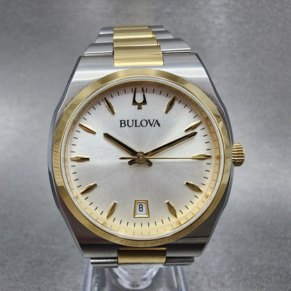 Bulova Surveyor Watch Women 34mm White Dial Two Tone Date Round Braclet 98M1320