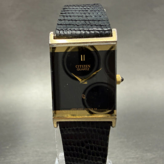 Citizen Tank Watch Women 16mm Black Dial Gold Tone Rectangle New battery VTG0