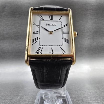 Seiko Tank Watch Men 28mm White Dial Gold Rectangle 4N30-00G0 New Battery5