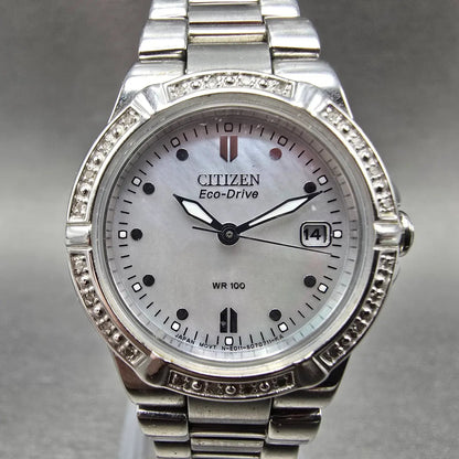 Citizen Eco-Drive Riva Watch Women 26mm MOP Dial Silver Gemmed E011-S043697 Runs0