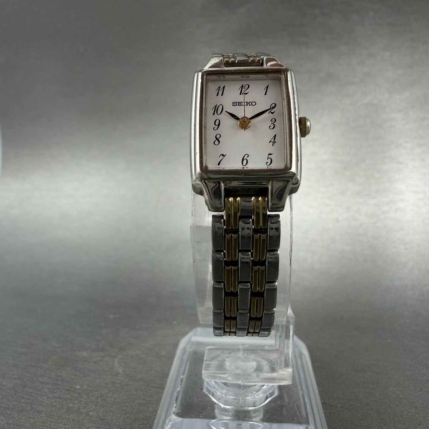 Seiko Tank Watch Women 16mm White Dial Two Tone Rectangle 1N01-0FH0 New Battery5