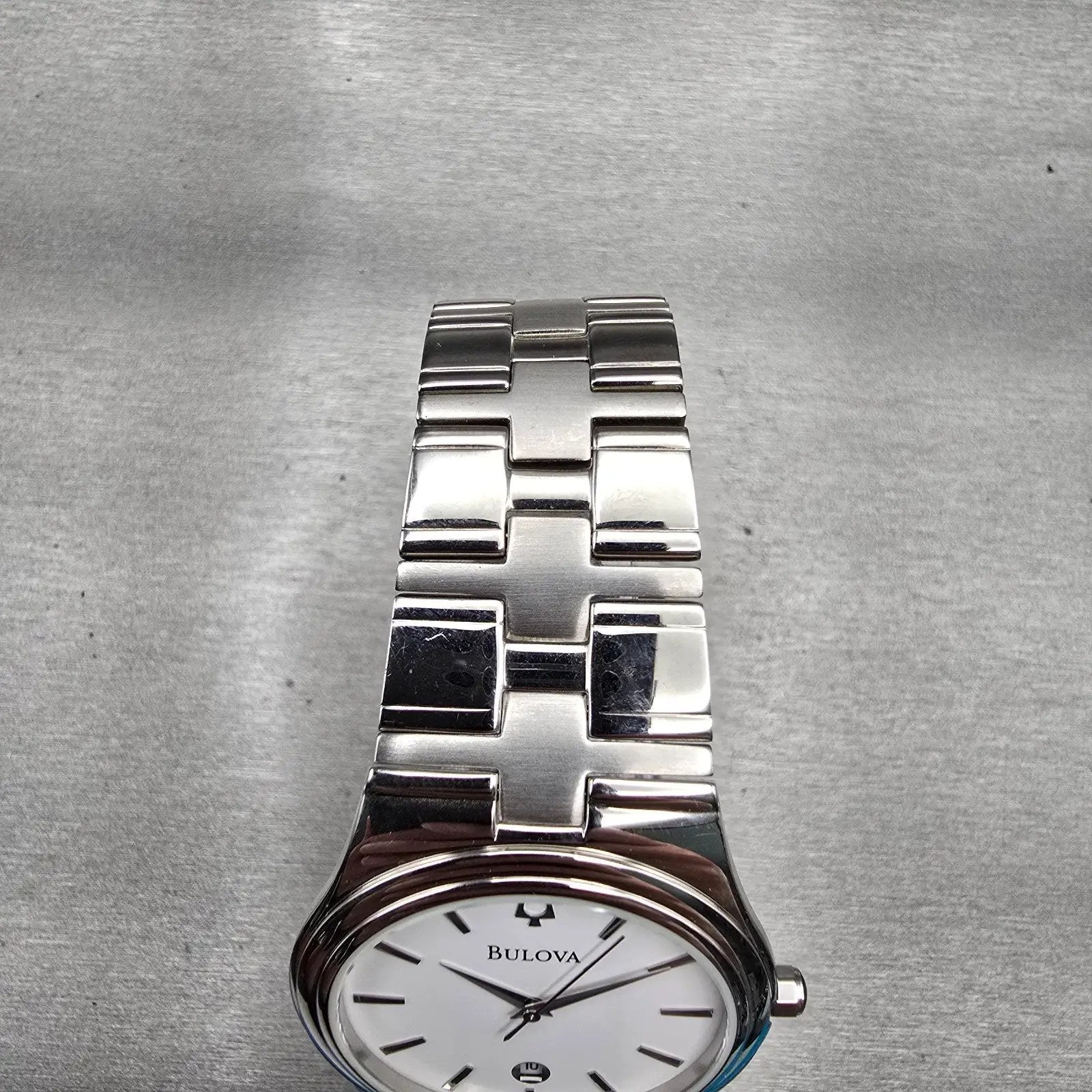 Bulova Watch Men 38mm White Dial Silver Tone Date Round 96B106 New Battery4