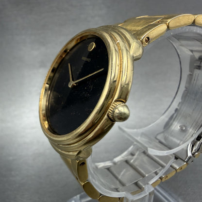 Seiko Watch Men 33mm Black Dial Gold Tone Round 2220-J527 Manual Runs READ!!!2