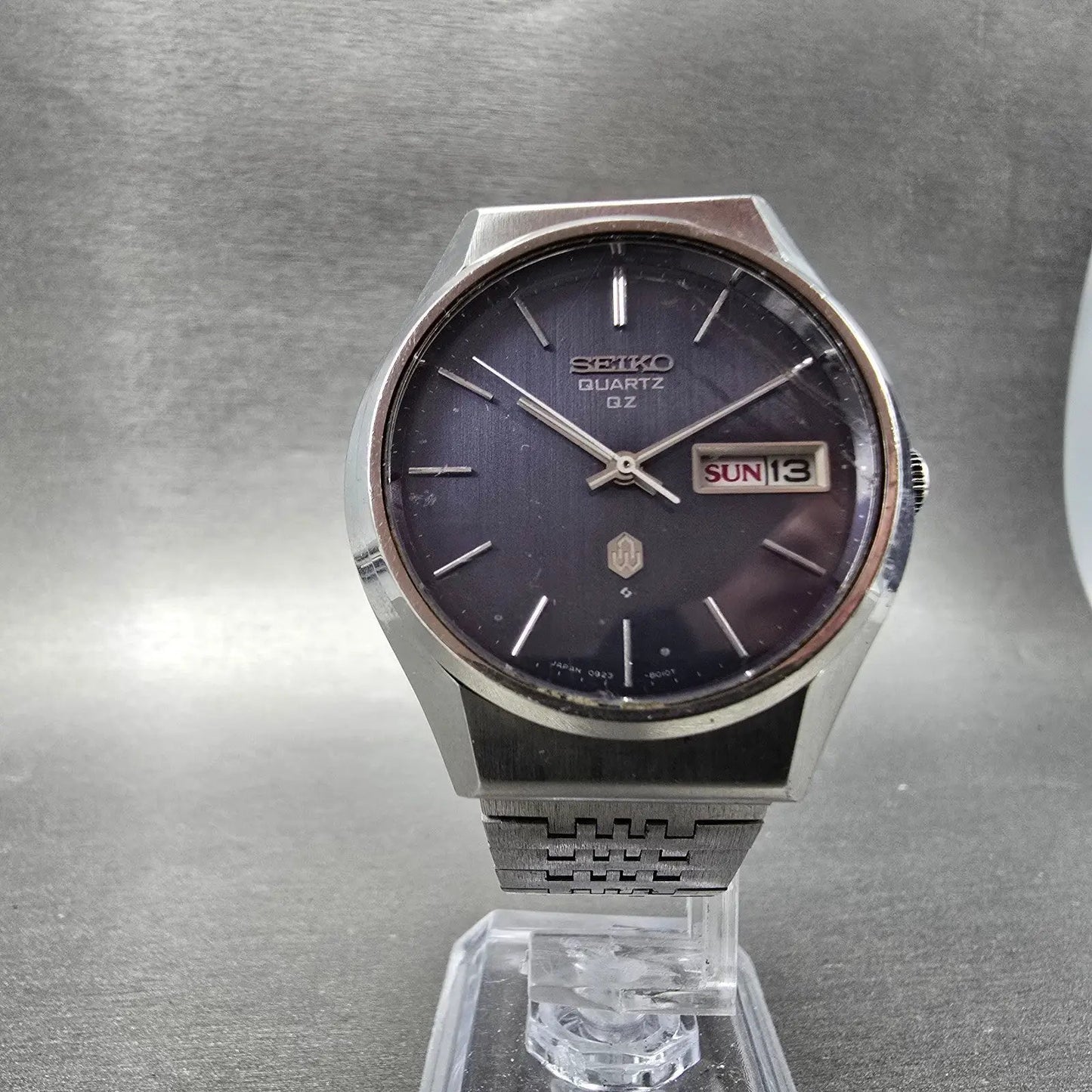 Seiko QZ Watch Men 36mm Blue Dial Silver Tone Daydate READ!!! 0923-8010 New Batt6