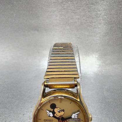Seiko Mickey Mouse Watch Women 22mm Champagne Dial Gold Tone Daydate New Battery4