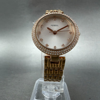Fossil Olive Watch Women 28mm Silver Dial Rose Gold Crystal Bezel ES3347 NewBatt5