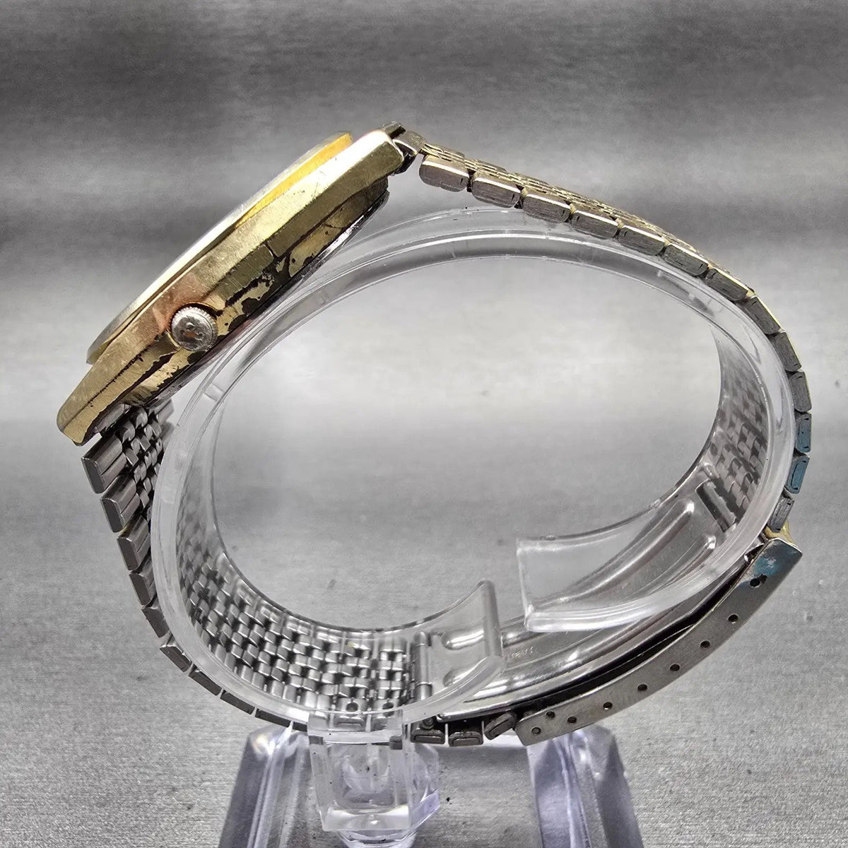 Seiko SQ Watch Men 34mm Gold Dial Gold Tone Daydate Round 8123-7249 New Batteryj6