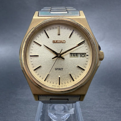 Seiko Spirit Watch Men 35mm Champagne Dial Gold Tone READ!!! Daydate New Battery0